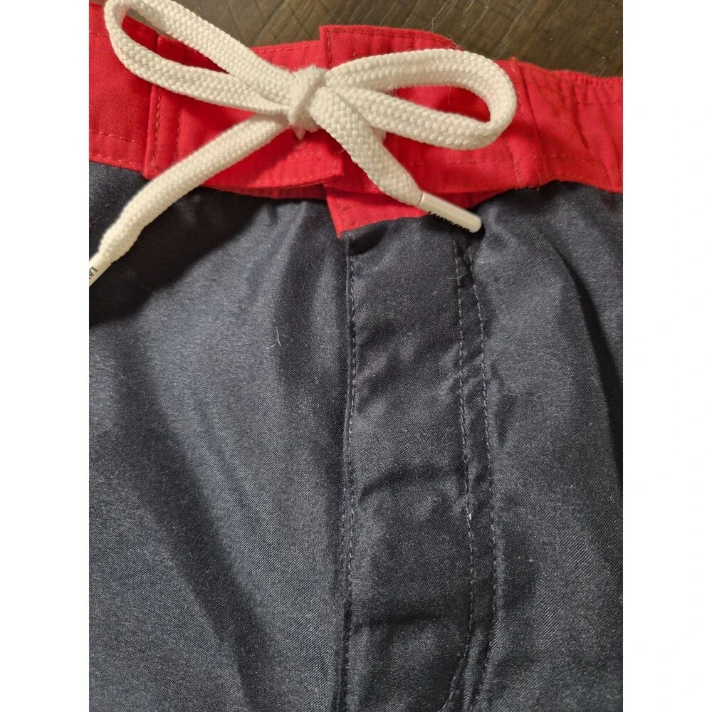 Lands' End Men's Swim Shorts XL Navy Blue Red Colorblock Mesh Lining Graphic